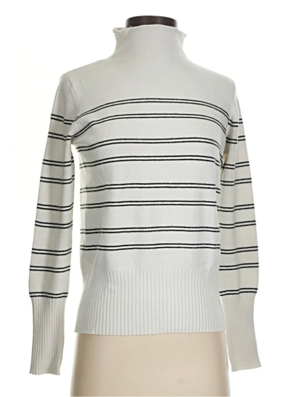 French Connection Mock Neck Pullover Sweater Sz Small Winter White/Black Stripes
